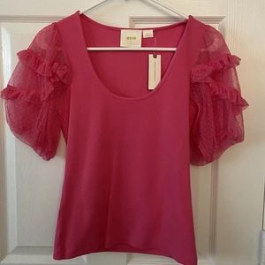 Anthropologie Maeve Tulle Sleeve Tee Size Small NWT